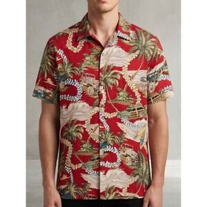 KY'S International Fashion Red Tropical Woody Wagon Jeep Hawaiian Shirt XL